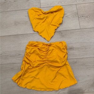 Mustard yellow two pieces skirt and tube top set.